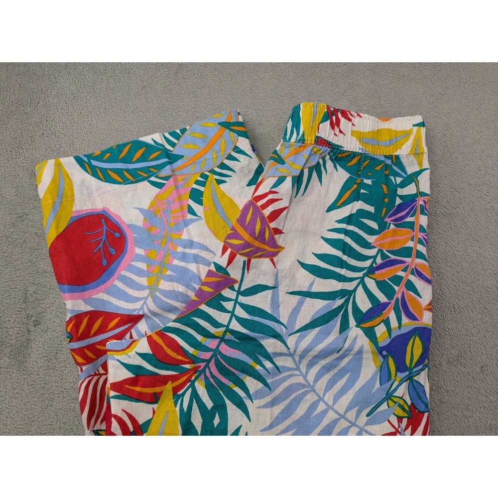 C&C California Women's Size Large Linen Tropical Leaf Wide Leg Pants